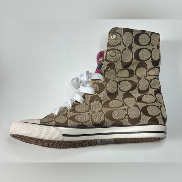 Coach Signature Bonney High Top Sneakers A1283 Tan and Brown Size 9M - Picture 6 of 13